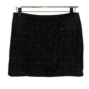 Monteau Womens Metallic Tweed Mini Pencil Skirt Size S Black Back Zip Lined
